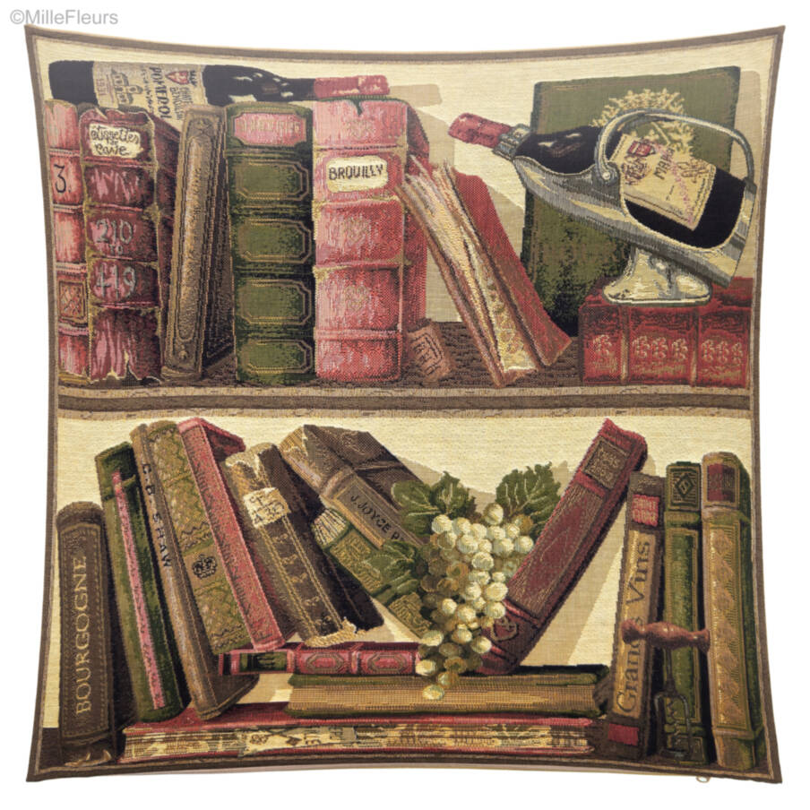 Wines and Books Tapestry cushions Library - Mille Fleurs Tapestries