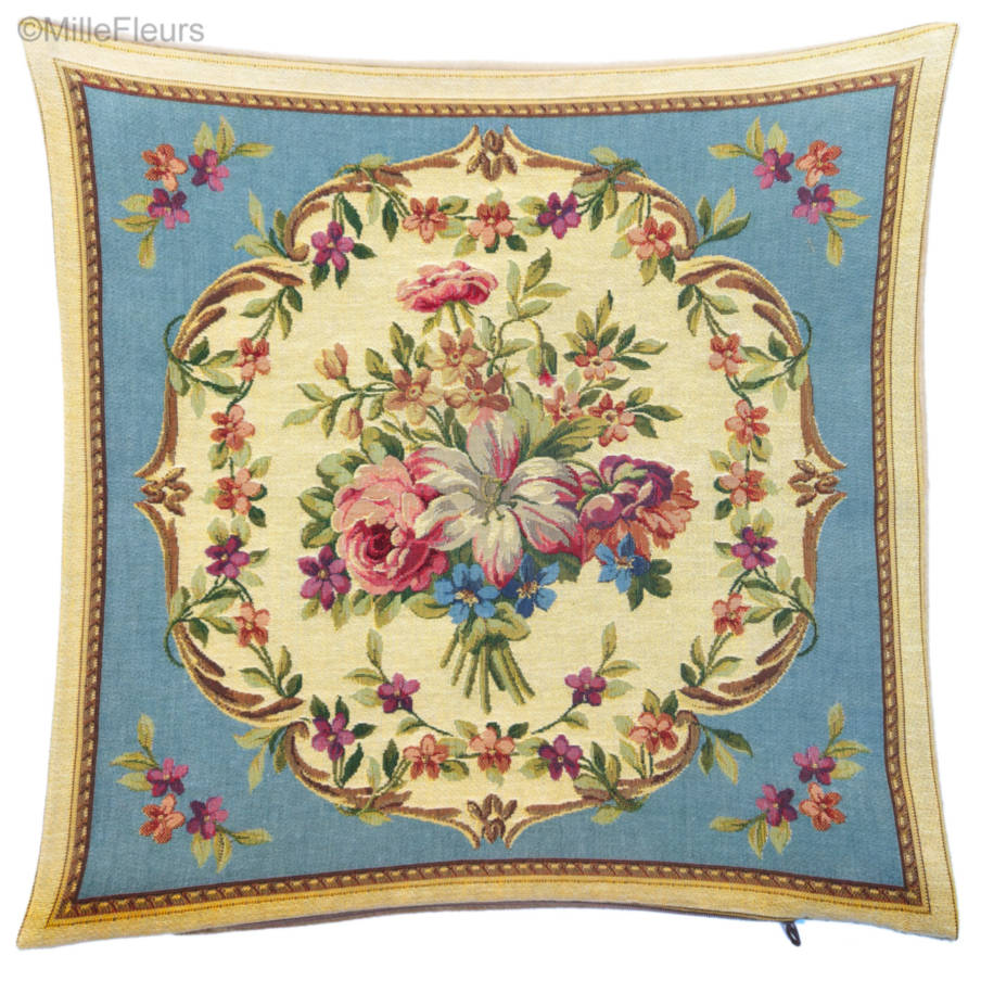 Boeket, blauw Kussenslopen Bloemen klassiek - Mille Fleurs Tapestries