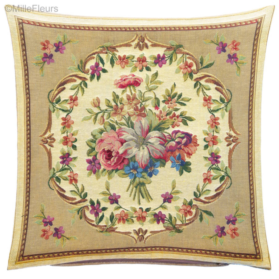 Bouquet, beige Housses de coussin Fleurs classic - Mille Fleurs Tapestries