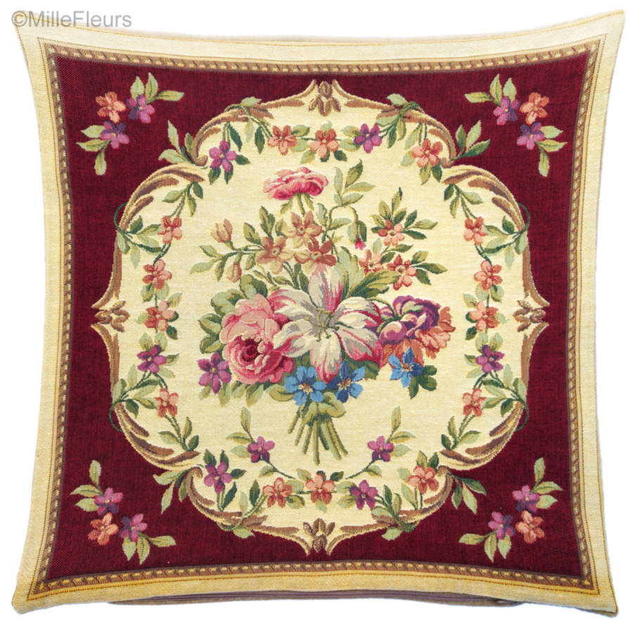 Bouquet, rouge Housses de coussin Fleurs classic - Mille Fleurs Tapestries