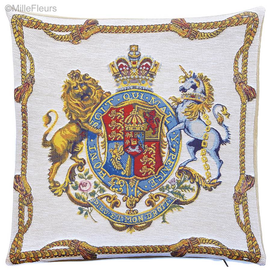 Royal coat of arms of the United Kingdom Tapestry cushions Fleur-de-Lis and Heraldic - Mille Fleurs Tapestries