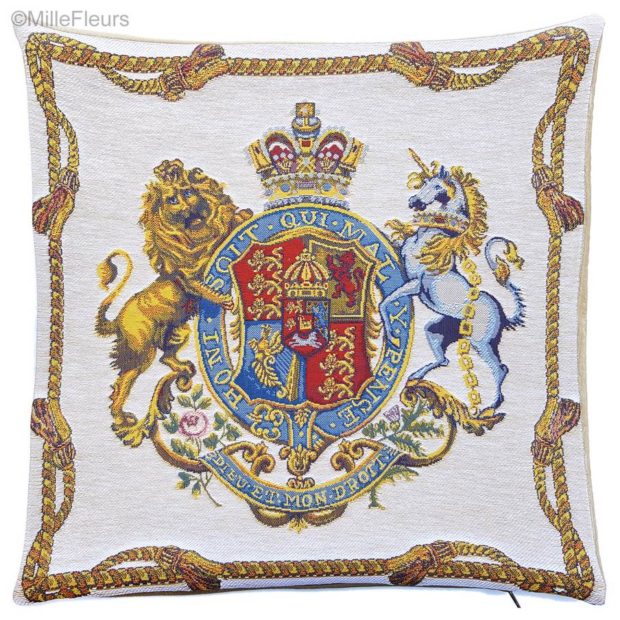 Escudo del Reino Unido Fundas de cojín Flores de Lis y Heráldica - Mille Fleurs Tapestries