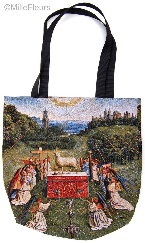 Adoration of the Mystic Lamb (van Eyck) Tote Bags Masterpieces - Mille Fleurs Tapestries