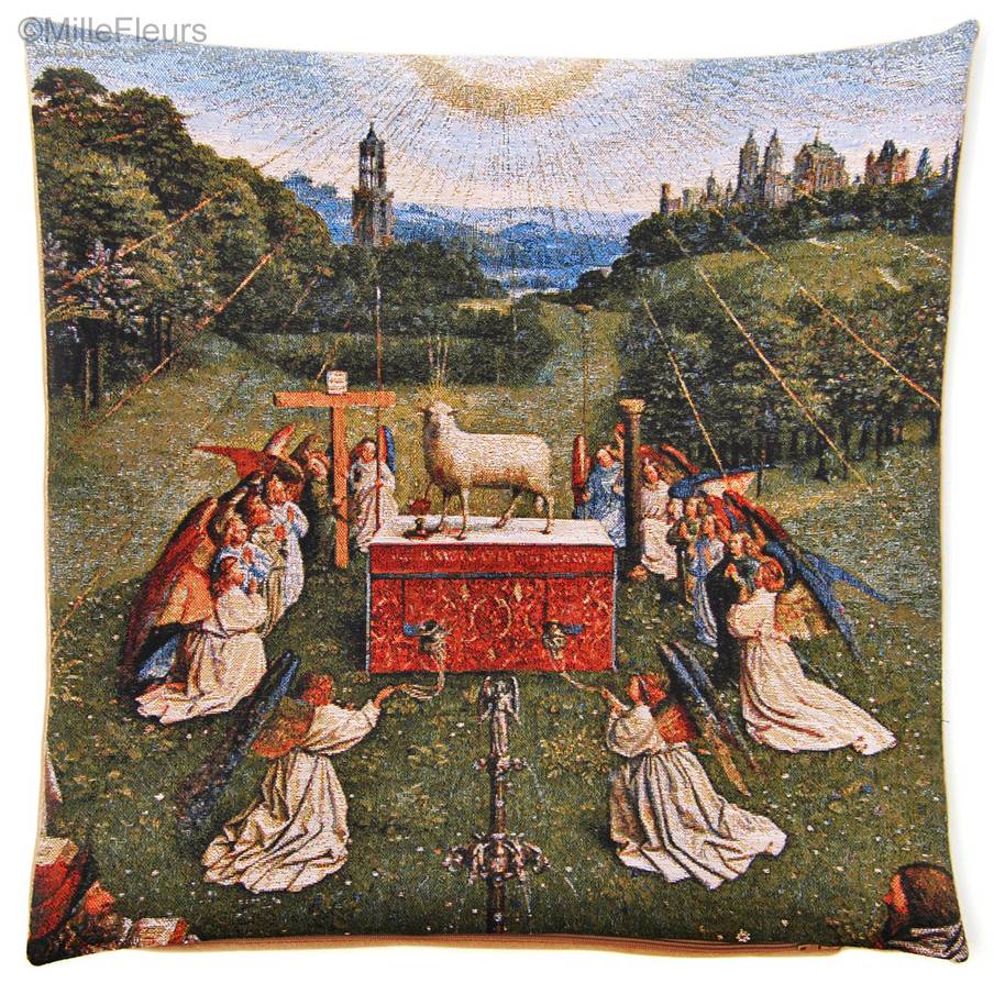L’Adoration de l'Agneau mystique (van Eyck) Housses de coussin Chefs-d'œuvre - Mille Fleurs Tapestries