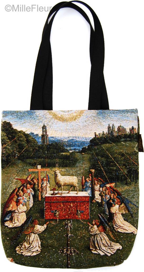 Adoration of the Mystic Lamb (van Eyck) Tote Bags Masterpieces - Mille Fleurs Tapestries