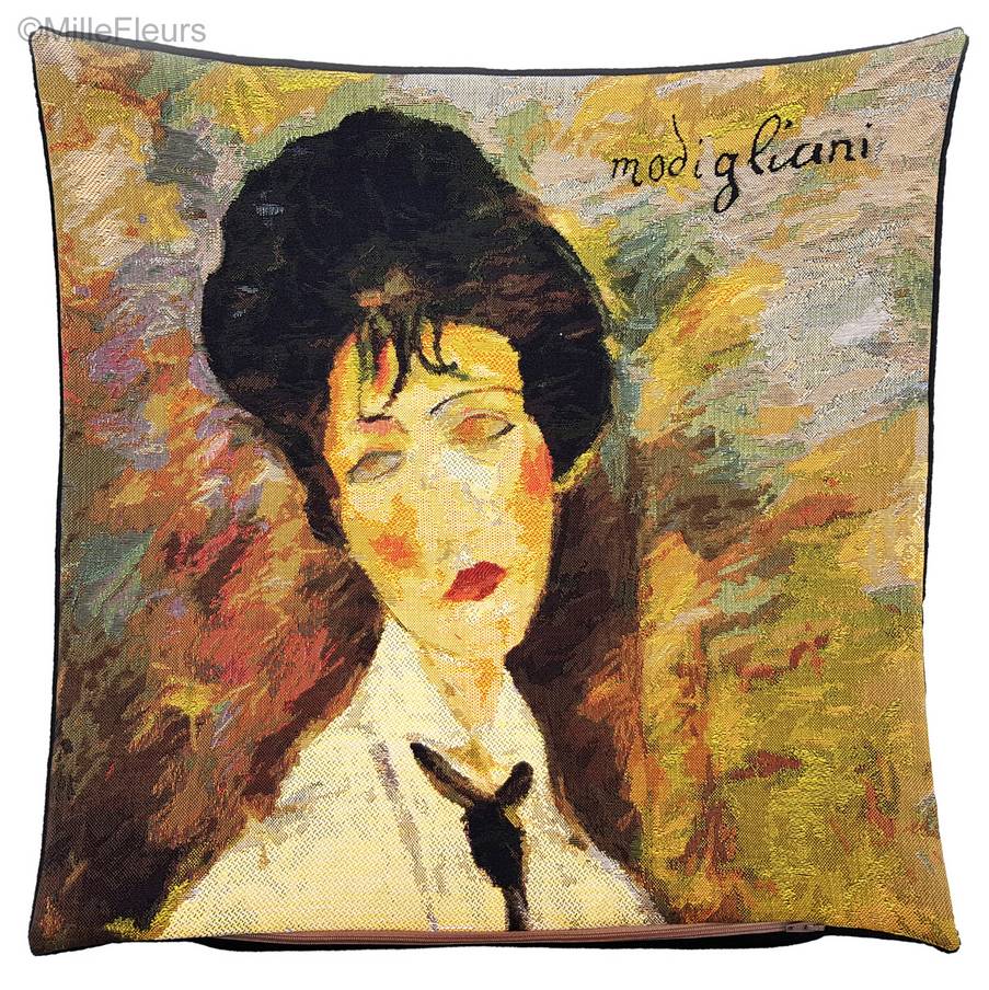 Vrouw met Zwarte Stropdas (Modigliani) Sierkussens Meesterwerken - Mille Fleurs Tapestries