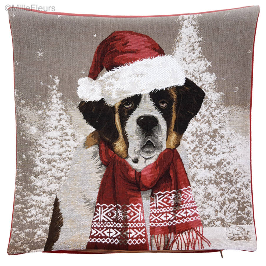Saint Bernard Christmas Tapestry cushions Christmas & Winter - Mille Fleurs Tapestries