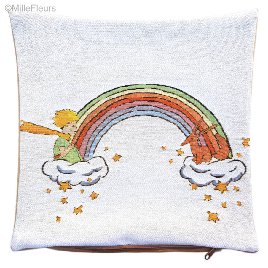 Le Petit Prince avec arc-en-ciel (Antoine de Saint-Exupéry) Housses de coussin Le Petit Prince - Mille Fleurs Tapestries