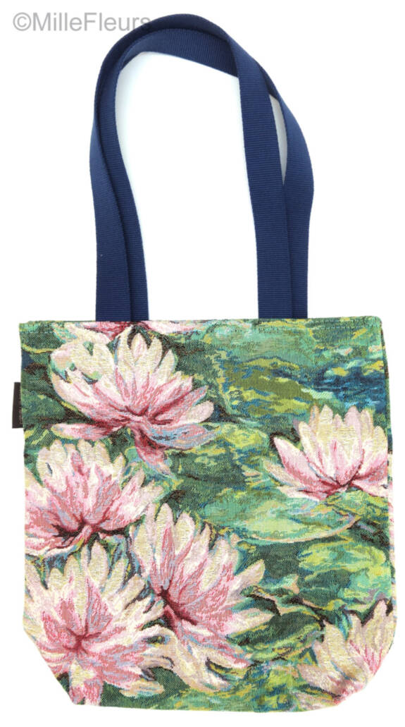 Pink Water Lilies Tote Bags Masterpieces - Mille Fleurs Tapestries