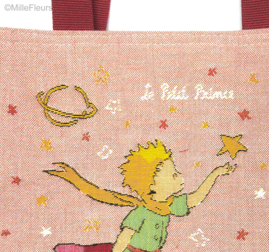 The Little Prince on a rose Tote Bags The Little Prince - Mille Fleurs Tapestries