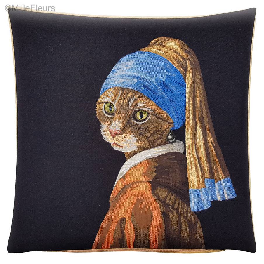 Cat with Pearl Tapestry cushions Cats - Mille Fleurs Tapestries