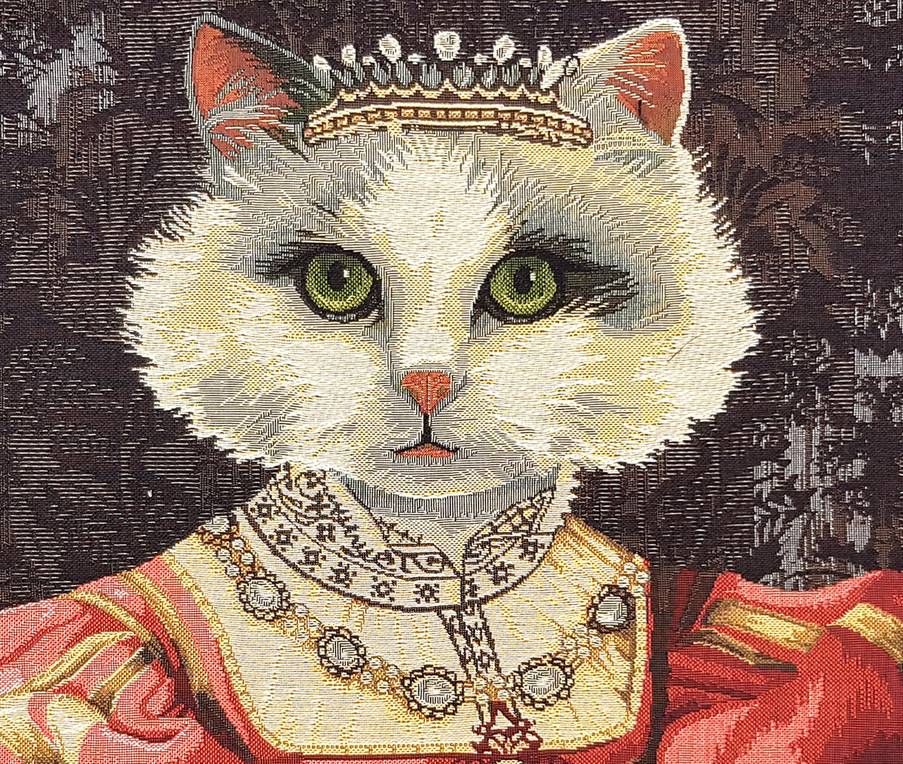 Cat with Crown and Red Dress Tapestry cushions Cats - Mille Fleurs Tapestries