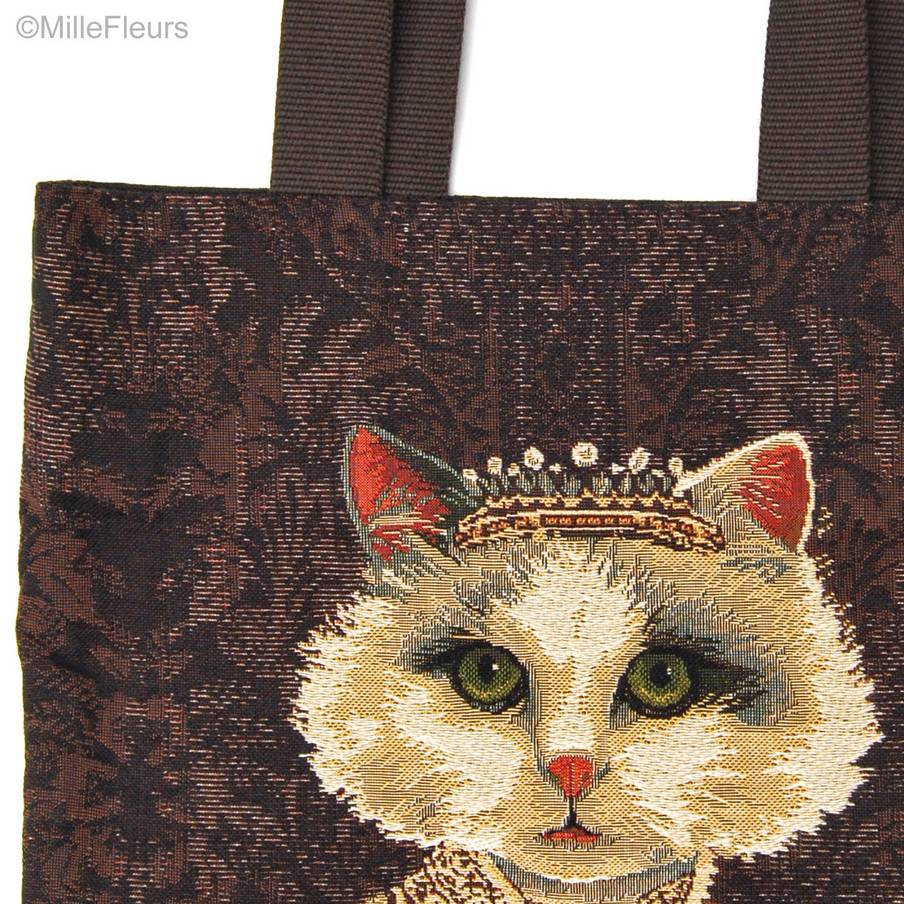 Kat met Kroon en Rode Jurk Shoppers Katten en Honden - Mille Fleurs Tapestries