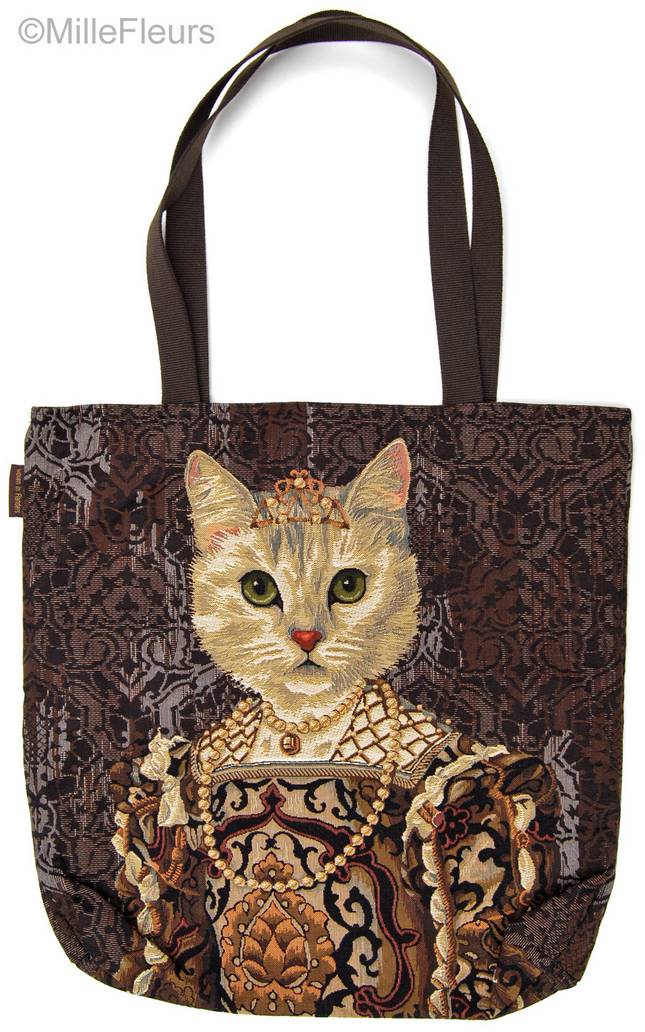 Cat with Crown and Necklace Tote Bags Cats - Mille Fleurs Tapestries