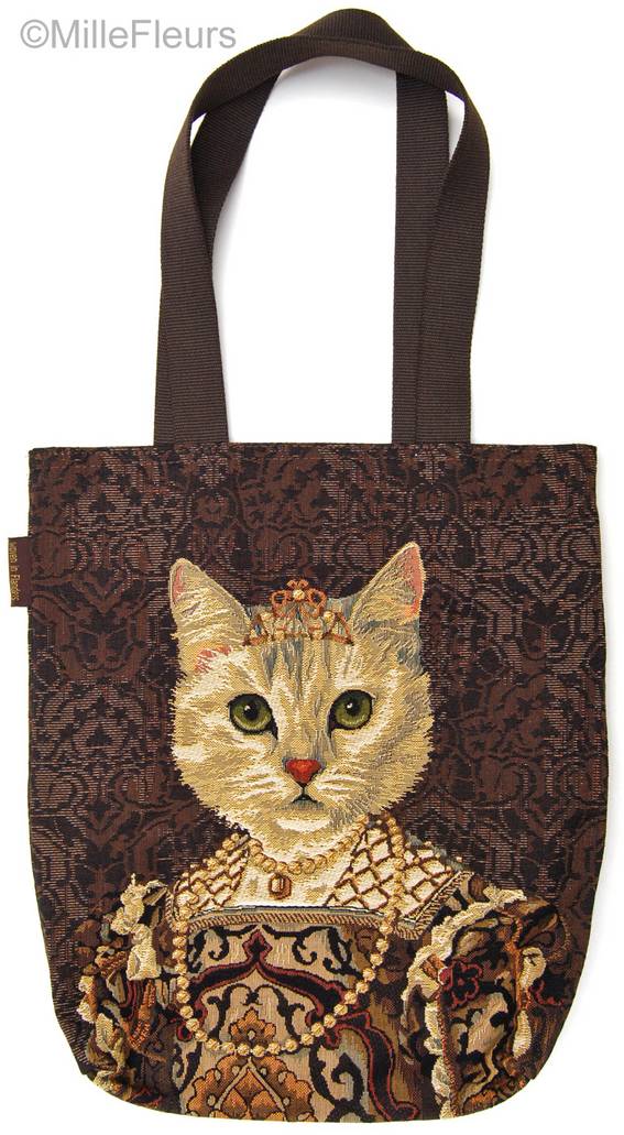 Cat with Crown and Necklace Tote Bags Cats - Mille Fleurs Tapestries