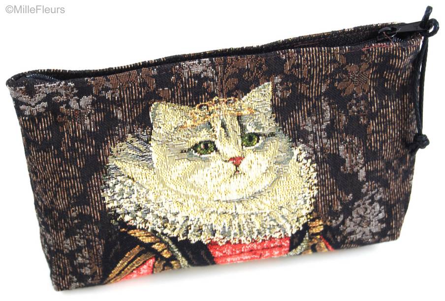 Chat avec Couronne et Col de Dentelle Sacs de Maquillage Pochettes Zippées - Mille Fleurs Tapestries