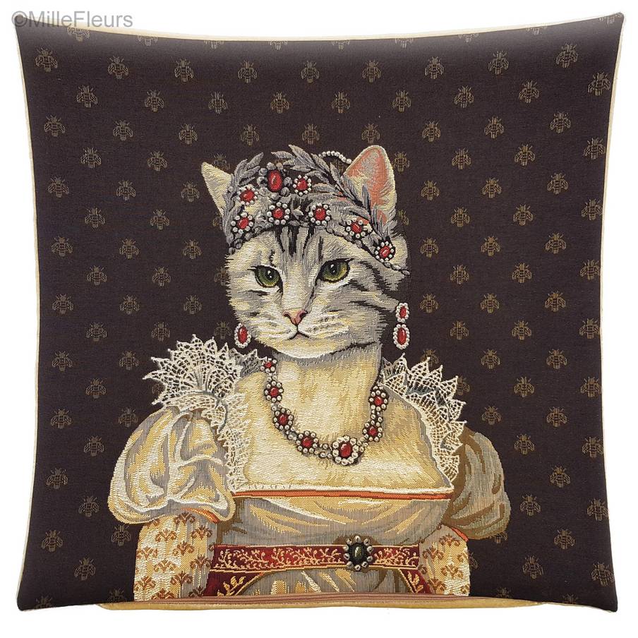 Joséphine with Crown Tapestry cushions Cats - Mille Fleurs Tapestries