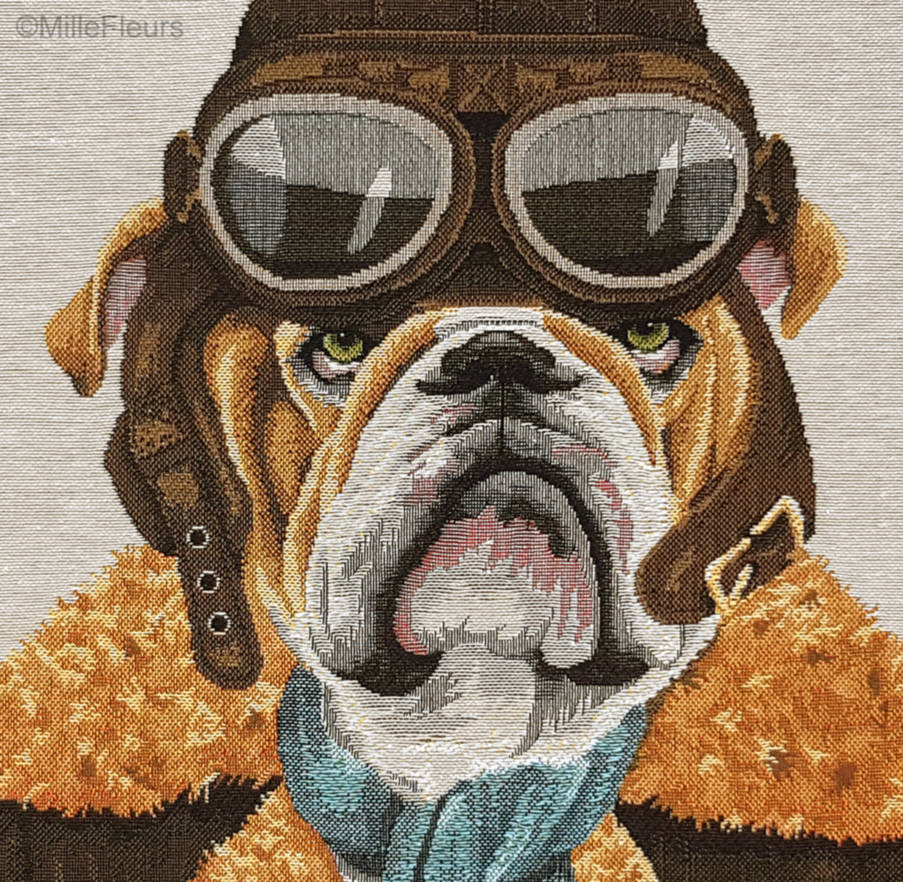 English Bulldog Pilot Tapestry cushions Dogs in Traffic - Mille Fleurs Tapestries