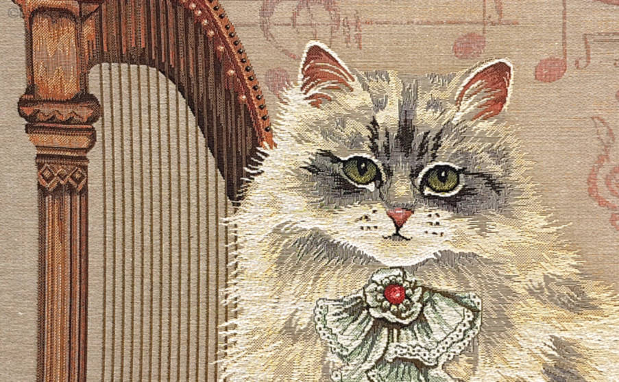 Cat Near Harp Tapestry cushions Cats - Mille Fleurs Tapestries