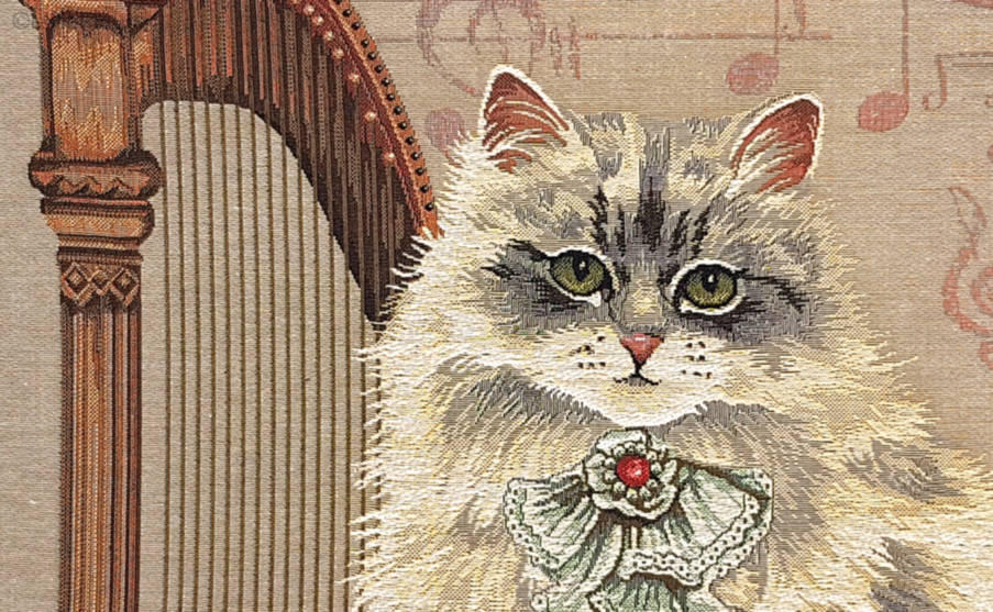 Kat bij Harp Sierkussens Katten - Mille Fleurs Tapestries