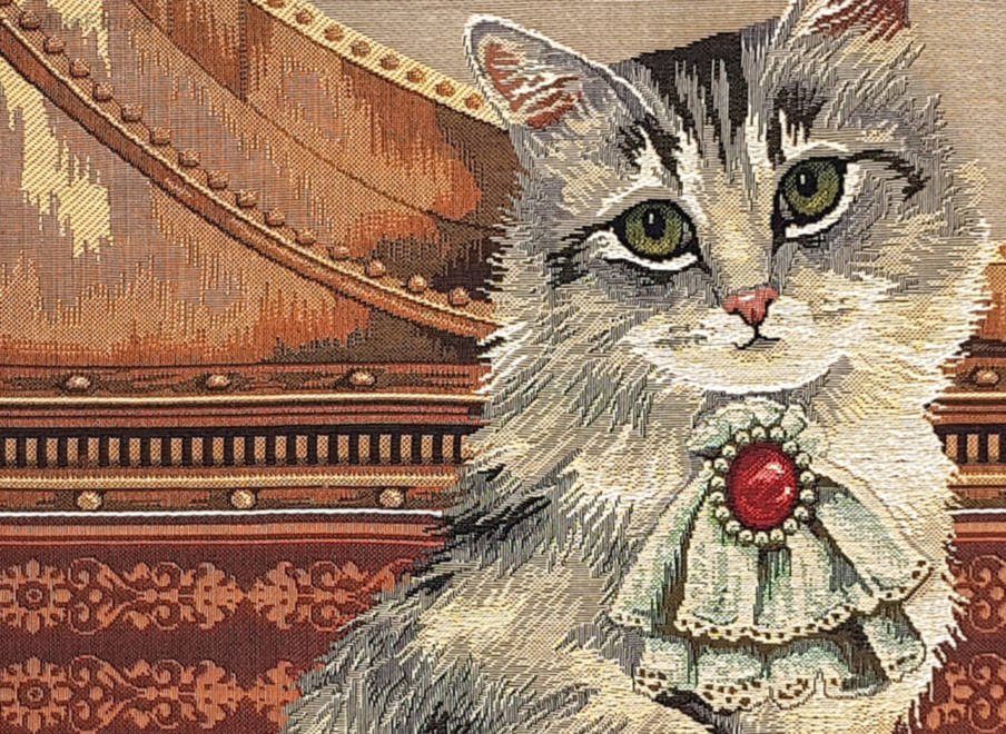Kat bij Piano Sierkussens Katten - Mille Fleurs Tapestries