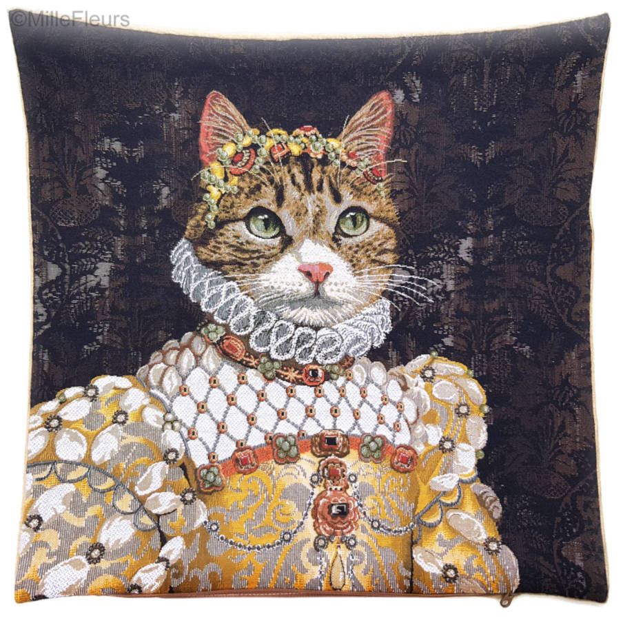 Gato Gris Sisi Fundas de cojín Gatos - Mille Fleurs Tapestries