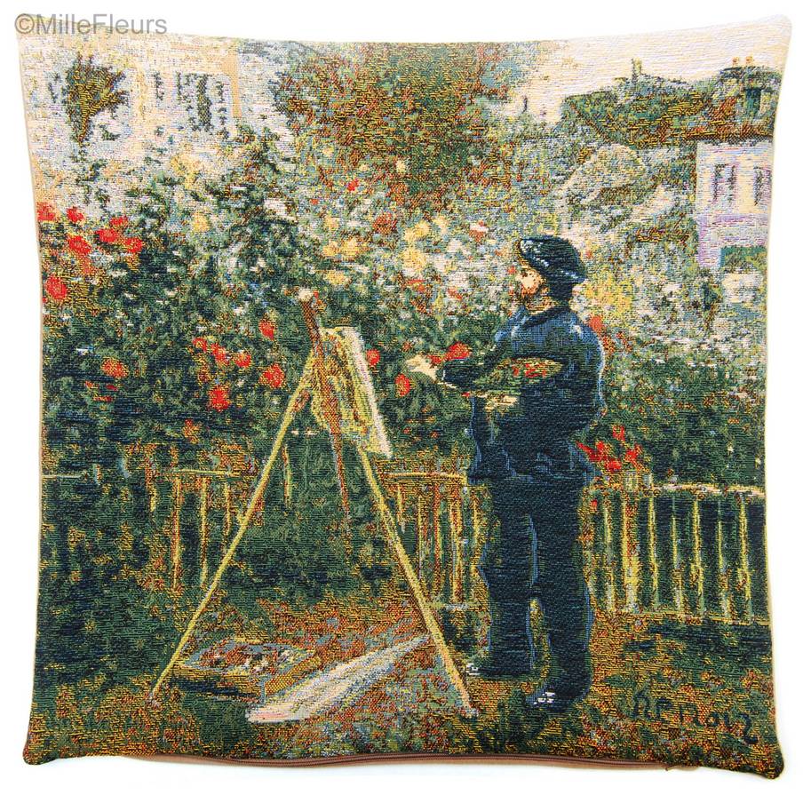 Monet Peignant Son Jardin à Argenteuil (Renoir) Housses de coussin Chefs-d'œuvre - Mille Fleurs Tapestries