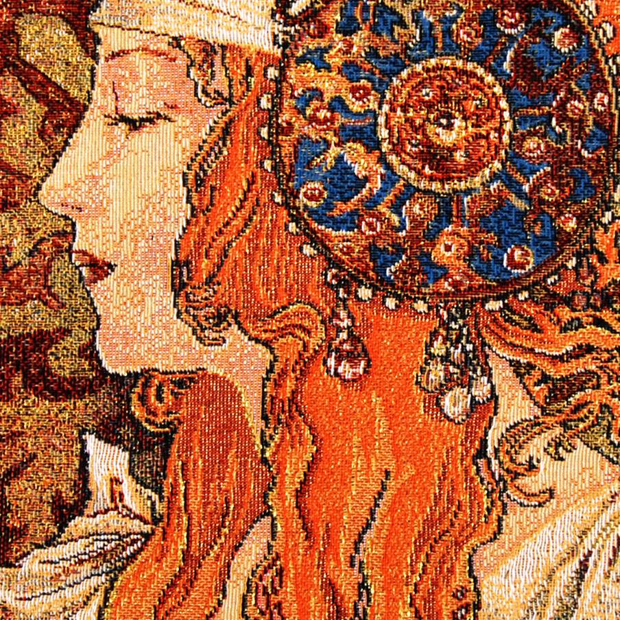 Byzantijnse Hoofd: Blondine (Mucha) Kussenslopen Alphonse Mucha - Mille Fleurs Tapestries