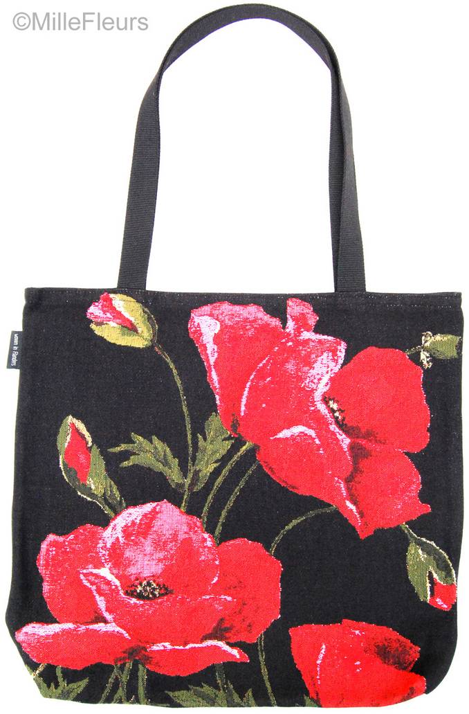 Poppies, black Tote Bags Flowers - Mille Fleurs Tapestries