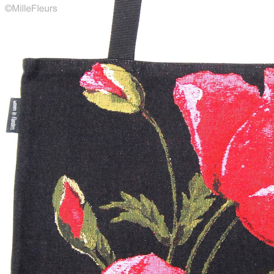 Poppies, black Tote Bags Flowers - Mille Fleurs Tapestries