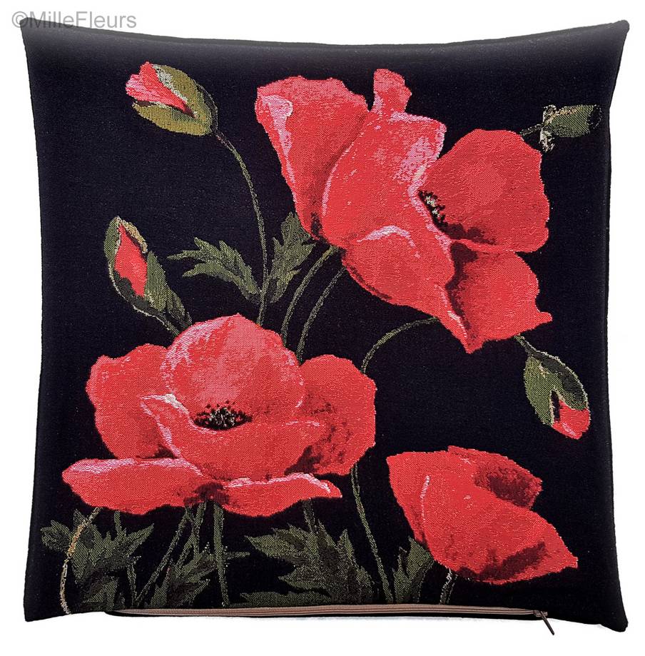 Coquelicots sur noir Housses de coussin Coquelicots - Mille Fleurs Tapestries