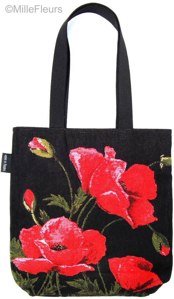 Poppies, black Tote Bags Flowers - Mille Fleurs Tapestries