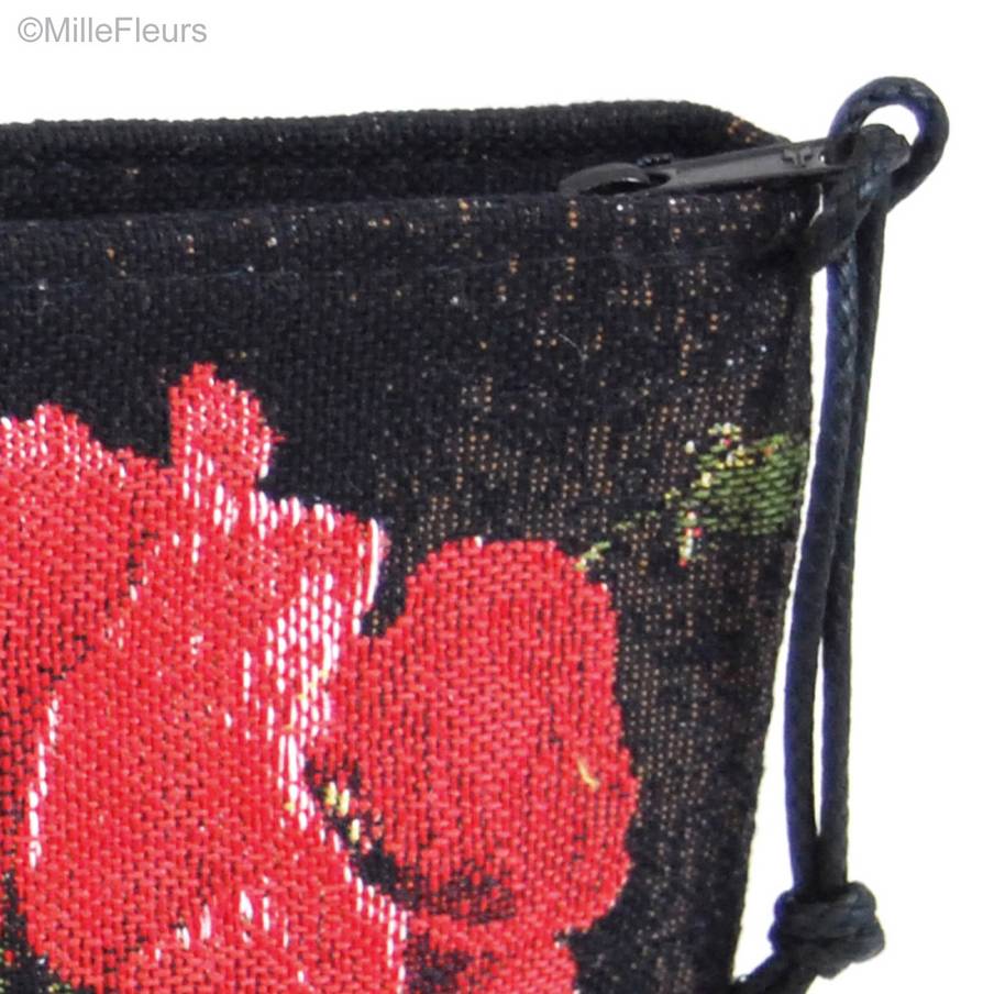 Amapolas en negro, negro Bolsas de Maquillaje Estuches con Cremallera - Mille Fleurs Tapestries