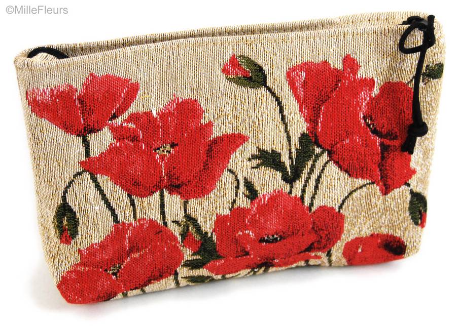 Amapolas en negro, blanco Bolsas de Maquillaje Estuches con Cremallera - Mille Fleurs Tapestries