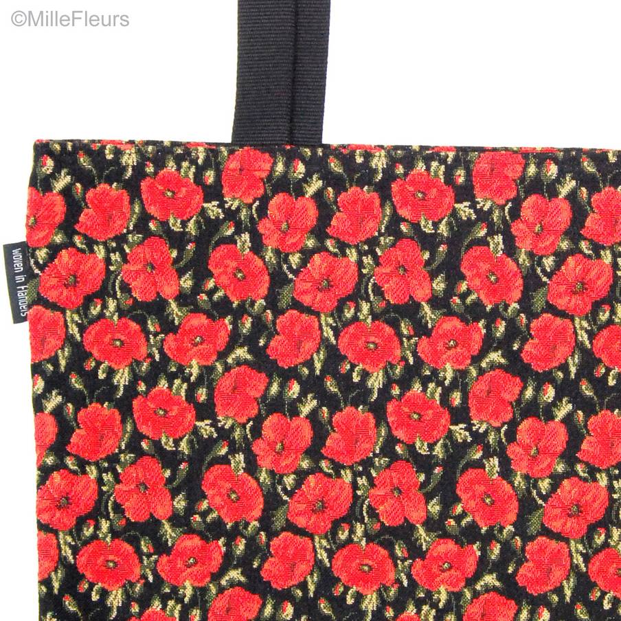 Small poppies on black Tote Bags Flowers - Mille Fleurs Tapestries