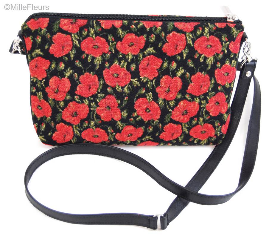 Petits coquelicots sur noir Sacs Coquelicots - Mille Fleurs Tapestries