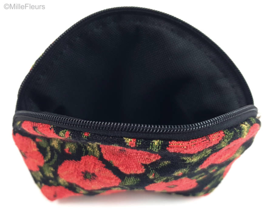 Pequeñas amapolas en negro Bolsas de Maquillaje Estuches con Cremallera - Mille Fleurs Tapestries