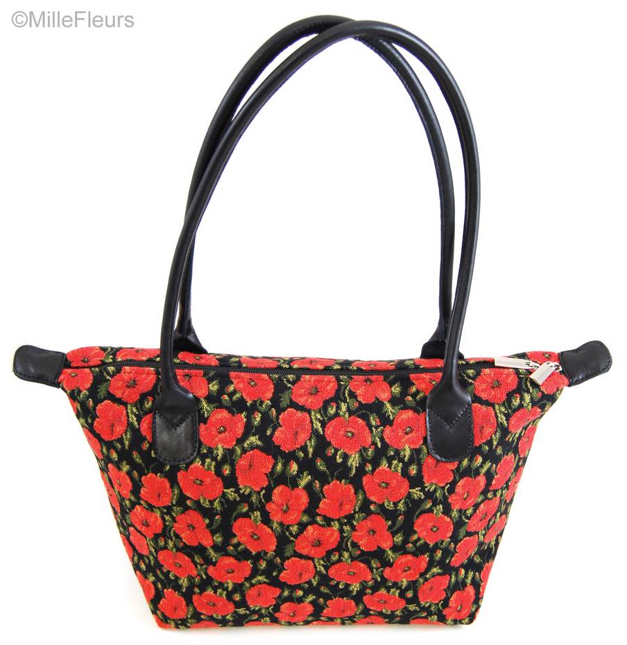 Petits coquelicots sur noir Sacs Coquelicots - Mille Fleurs Tapestries