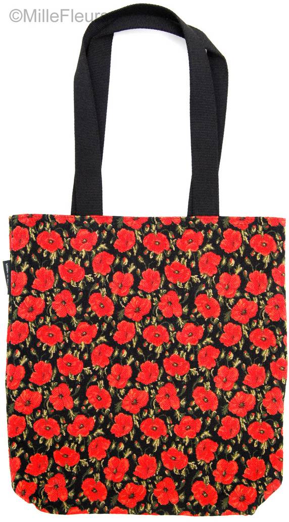 Petits coquelicots sur noir Shoppers Fleurs - Mille Fleurs Tapestries