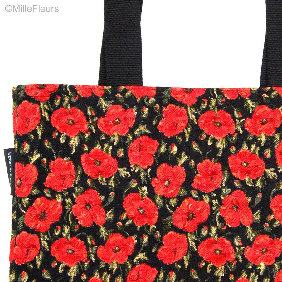 Petits coquelicots sur noir Shoppers Fleurs - Mille Fleurs Tapestries