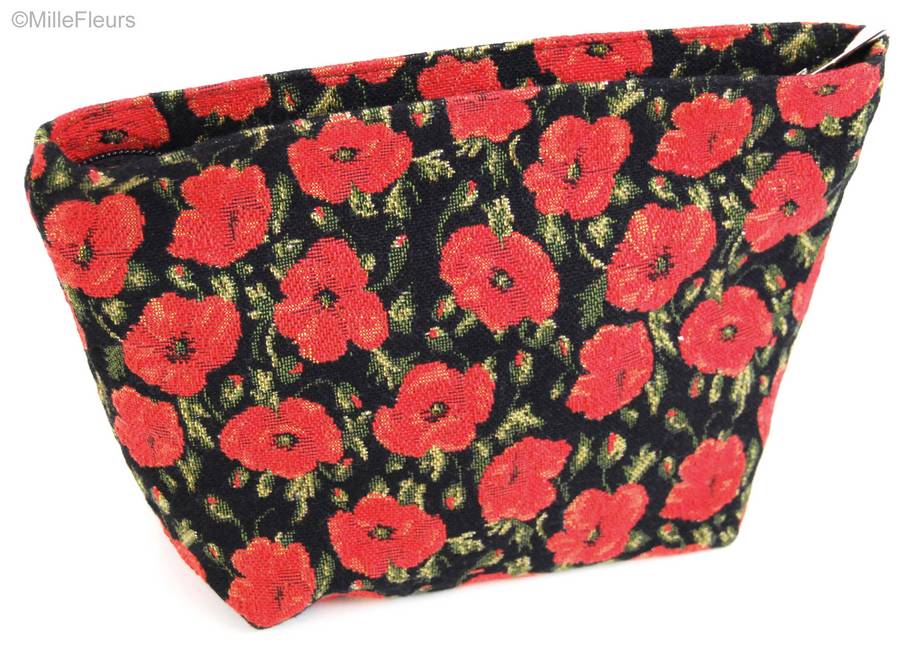 Petits coquelicots sur noir Sacs de Maquillage Coquelicots - Mille Fleurs Tapestries