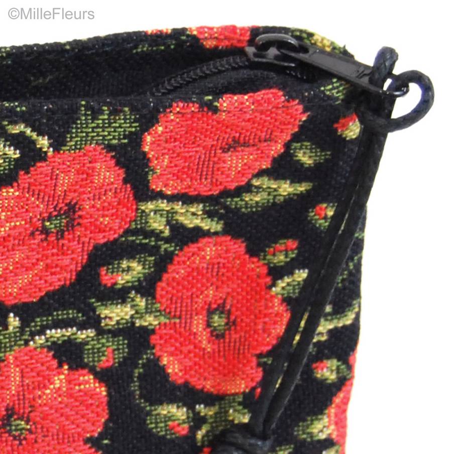 Petits coquelicots sur noir Sacs de Maquillage Pochettes Zippées - Mille Fleurs Tapestries
