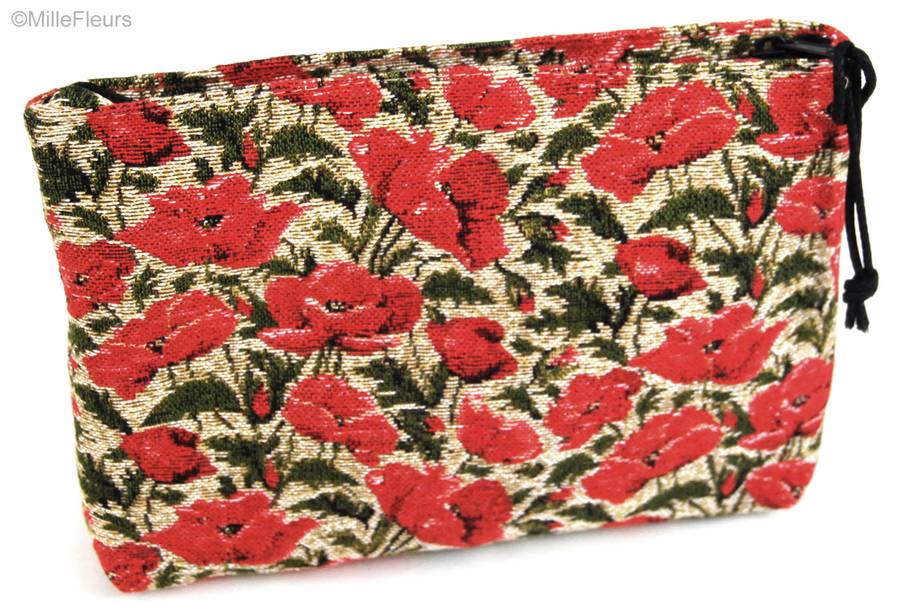 Petits coquelicots sur écru Sacs de Maquillage Pochettes Zippées - Mille Fleurs Tapestries