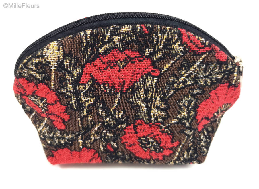 Small poppies on brown Make-up Bags Zipper Pouches - Mille Fleurs Tapestries