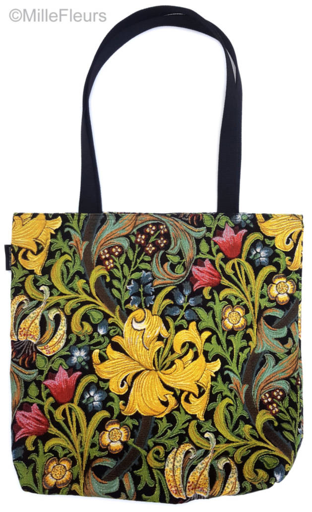 Golden Lily (William Morris), green Tote Bags William Morris - Mille Fleurs Tapestries