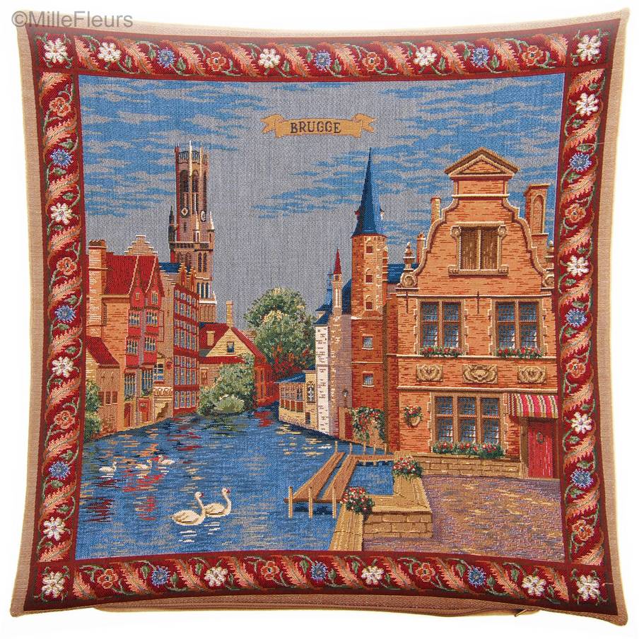 Rozenhoedkaai en Brujas Fundas de cojín Ciudades Históricas Belgas - Mille Fleurs Tapestries