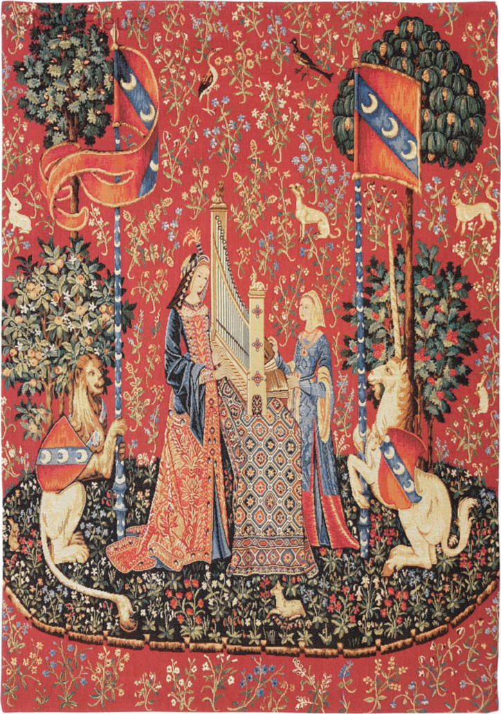 Het Gehoor Wandtapijten Dame en de Eenhoorn - Mille Fleurs Tapestries