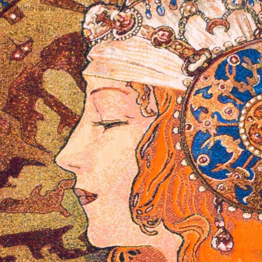 Byzantijns Hoofd: Blondine (Mucha) Wandtapijten Alfons Mucha - Mille Fleurs Tapestries