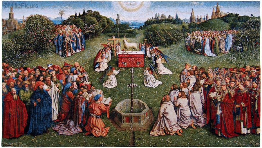 Adoration of the Mystic Lamb (van Eyck) Wall tapestries Masterpieces - Mille Fleurs Tapestries