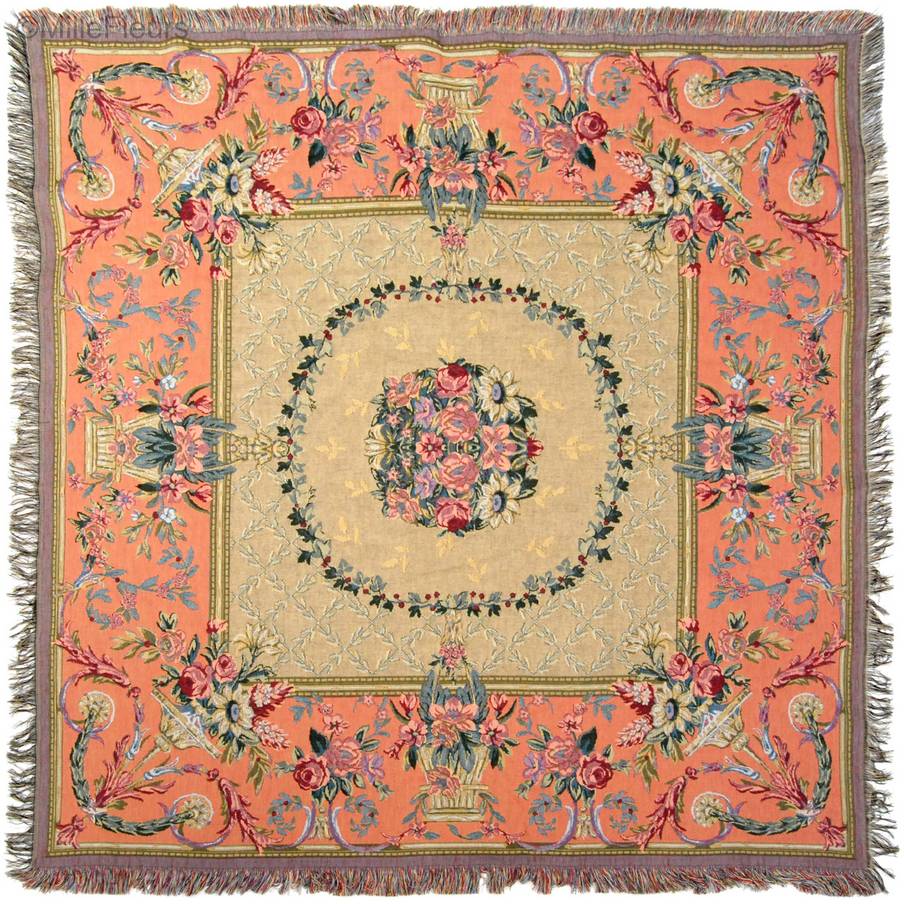 Savonnerie 2, roze Plaids & Tafelkleden Bloemen - Mille Fleurs Tapestries